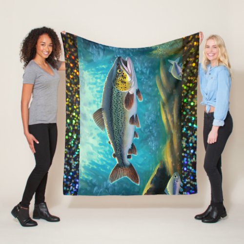 Trout Fish Fishing Fleece Blanket