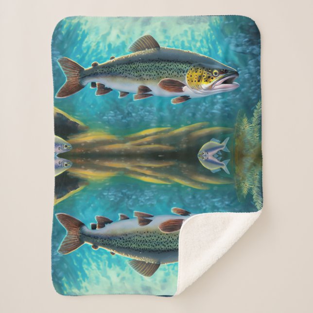 Trout Fish Fishing Sherpa Blanket (Front)