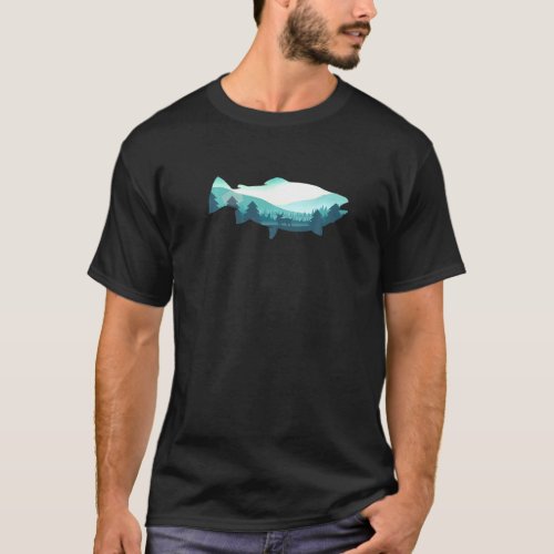 Trout Fish Vintage Minimalist Wilderness Forest Fi T-Shirt