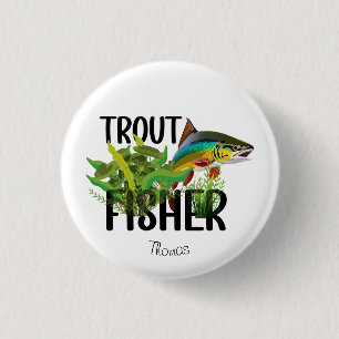Trout Fisher Rainbow Trout In Natural Environment Button