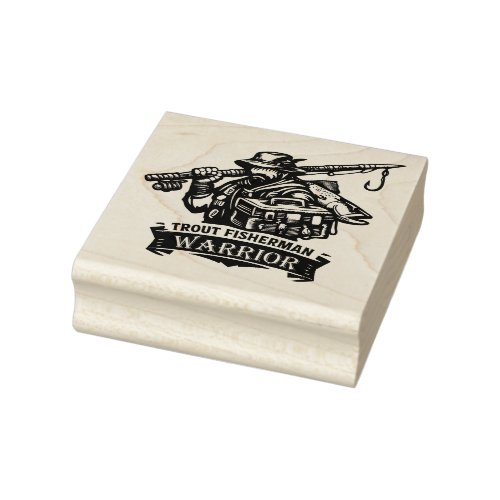 Trout Fisherman Warrior fishing illustration Rubber Stamp