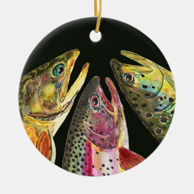 Trout Fishing Ceramic Ornament (Front)