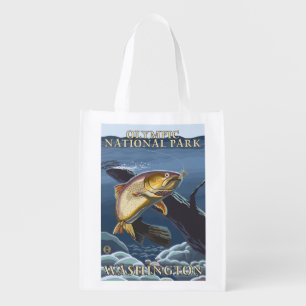 Trout Fishing Cross-Section 2 Reusable Grocery Bag