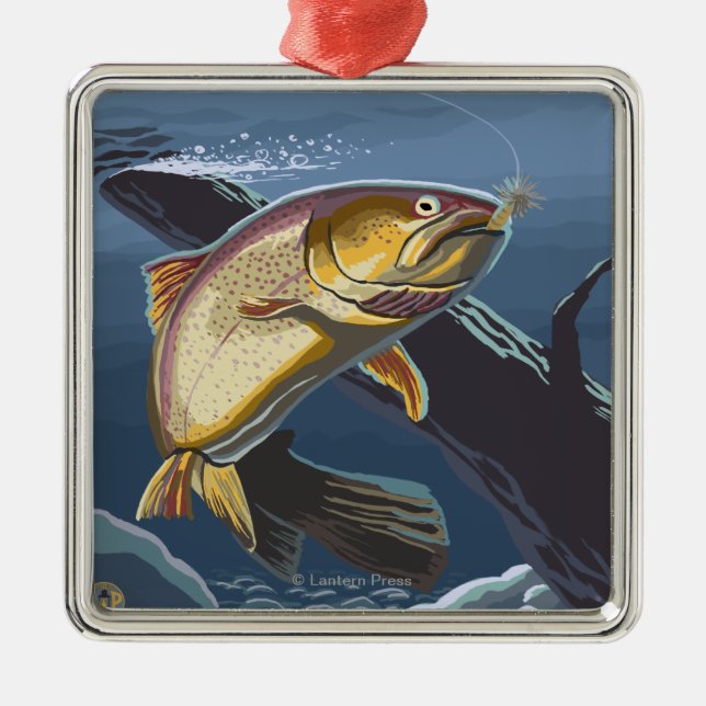 Trout Fishing Cross-Section - Clackamas, Metal Ornament (Front)
