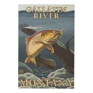 Trout Fishing Cross-Section - Gallatin River, Wood Wall Art