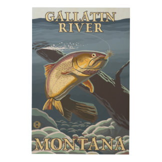 Trout Fishing Cross-Section - Gallatin River, Wood Wall Art