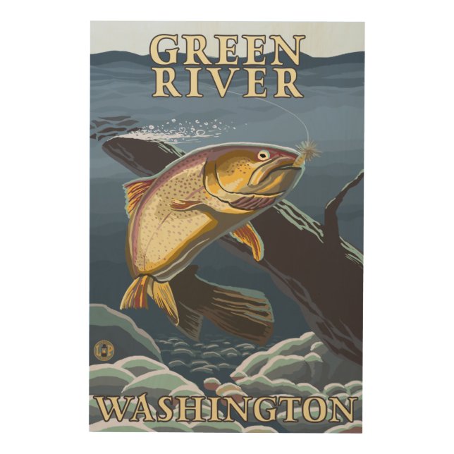 Trout Fishing Cross-Section - Green River, WA Wood Wall Art (Front)