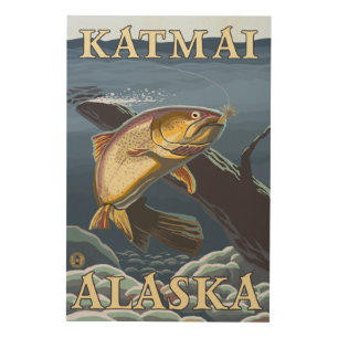 Trout Fishing Cross-Section - Katmai, Alaska Wood Wall Art