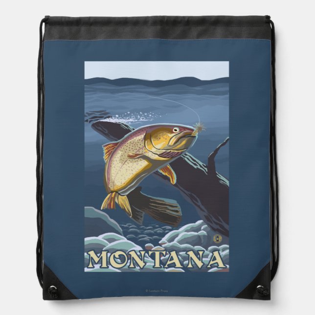 Trout Fishing Cross-Section - Montana Drawstring Bag (Front)