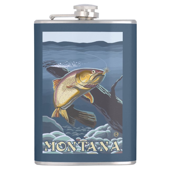 Trout Fishing Cross-Section - Montana Flask (Front)