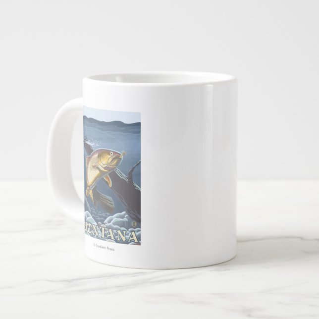 Trout Fishing Cross-Section - Montana Giant Coffee Mug (Front Left)