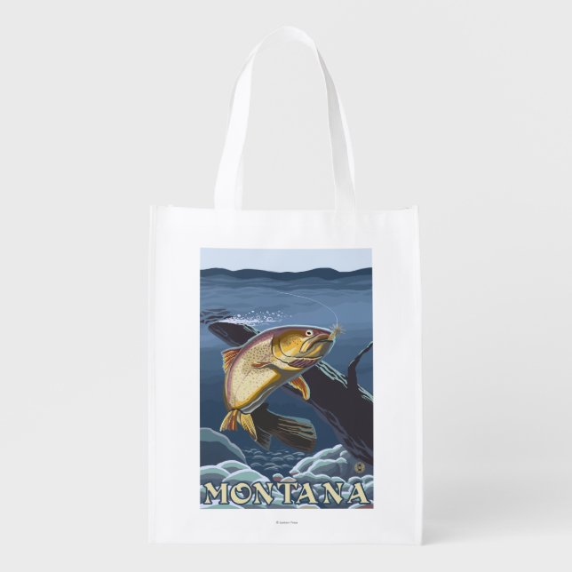 Trout Fishing Cross-Section - Montana Grocery Bag (Front)