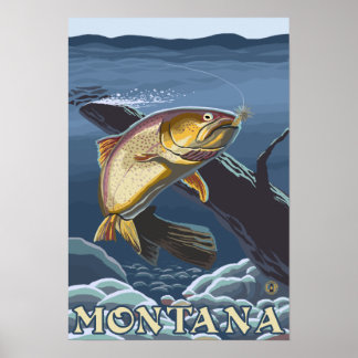 Trout Fishing Cross-Section - Montana Poster