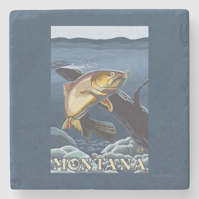 Trout Fishing Cross-Section - Montana Stone Coaster (Front)