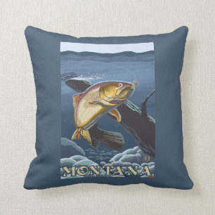Trout Fishing Cross-Section - Montana Throw Pillow
