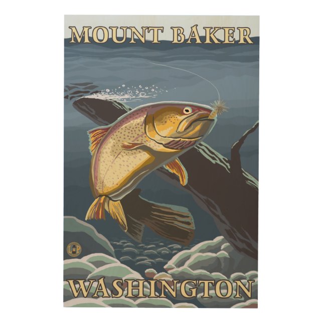 Trout Fishing Cross-Section - Mount Baker, WA Wood Wall Art (Front)