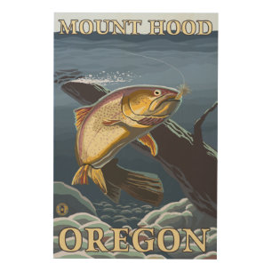 Trout Fishing Cross-Section - Mount Hood, Wood Wall Decor