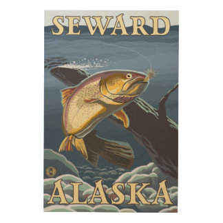 Trout Fishing Cross-Section - Seward, Alaska Wood Wall Art