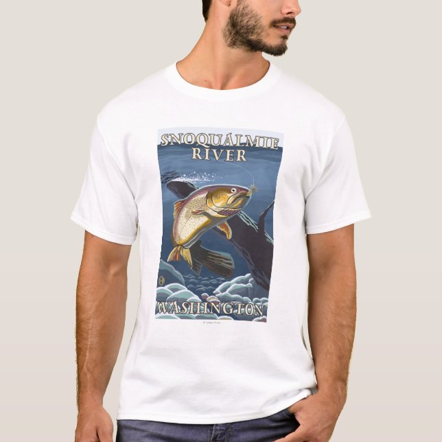 Trout Fishing Cross-Section - Snoqualmie River, T-Shirt (Front)