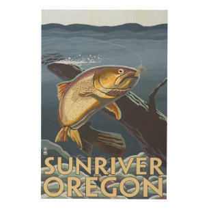 Trout Fishing Cross-Section - Sun River, Wood Wall Decor