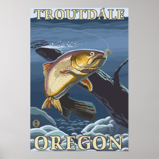 Trout Fishing Cross-Section - Troutdale, Poster
