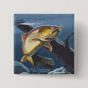 Trout Fishing Cross-Section- Vintage Travel Pinback Button