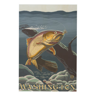 Trout Fishing Cross-Section - Washington Wood Wall Art