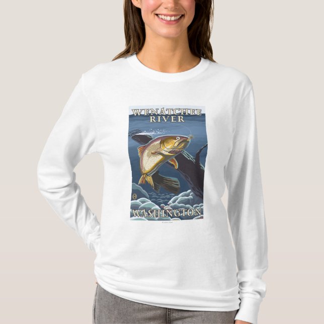 Trout Fishing Cross-Section - Wenatchee River, W T-Shirt (Front)