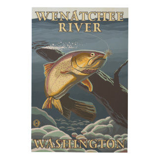 Trout Fishing Cross-Section - Wenatchee River, W Wood Wall Art