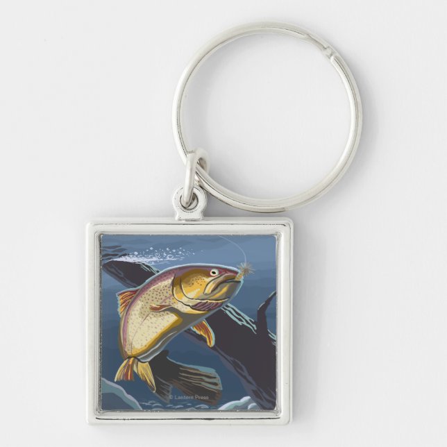 Trout Fishing Cross-Section - Wyoming Keychain (Front)