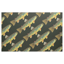 Cotton Fabric - Large Panel - Tight Lines Rainbow Trout Fish Fishing Cream  - 4my3boyz Fabric