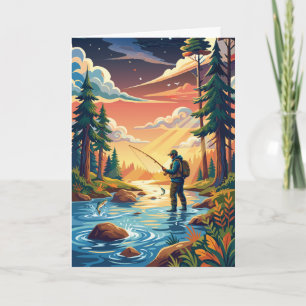 Trout fishing fathers day greeting card