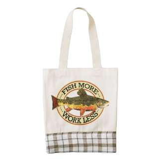 Trout Fishing Fish More Work Less Zazzle HEART Tote Bag