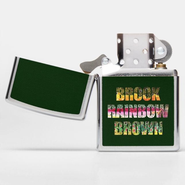 Trout - Fishing, Ichthyology Zippo Lighter (Opened)