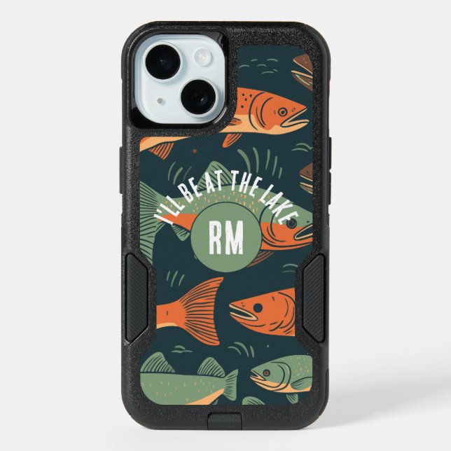 Trout Fishing Monogram iPhone 15 Case (Back)