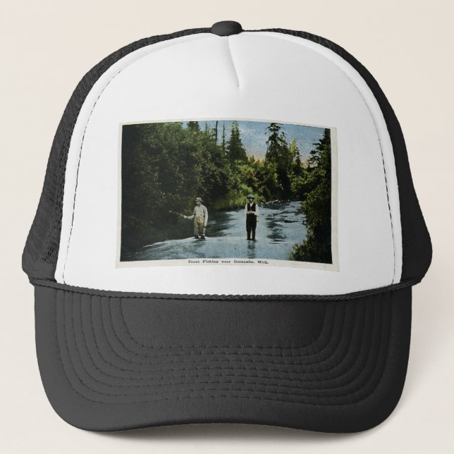 Trout Fishing near Escanaba, Michigan Vintage Trucker Hat (Front)