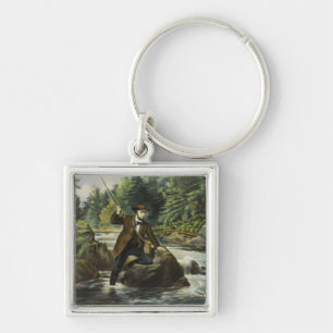 Trout fishing print by Currier and Ives Keychain