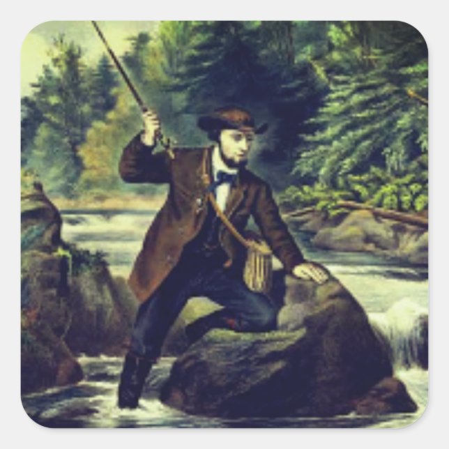 Trout fishing print by Currier and Ives Square Sticker (Front)