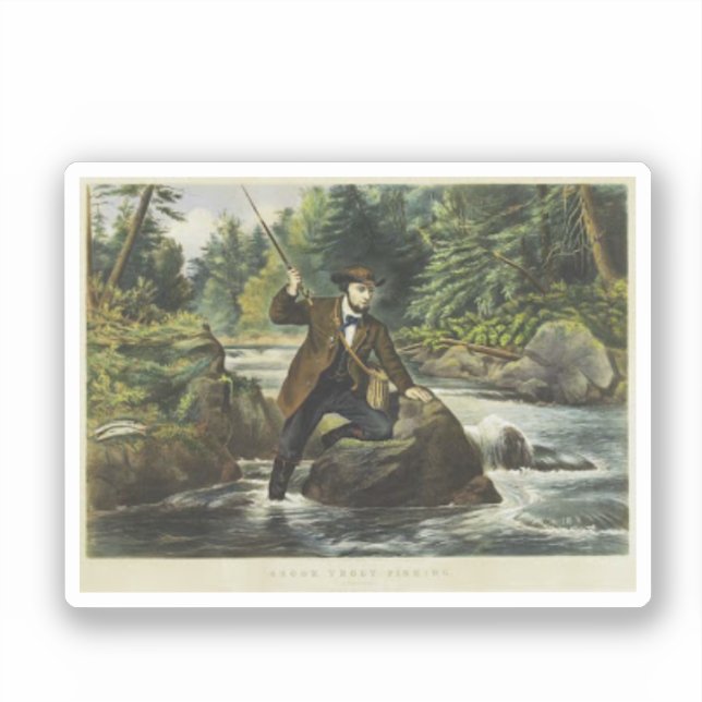 Trout fishing print by Currier and Ives Sticker (Front)