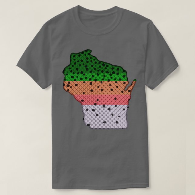 Trout Fishing Rainbow Trout Pattern Wisconsin Stat T-Shirt (Design Front)