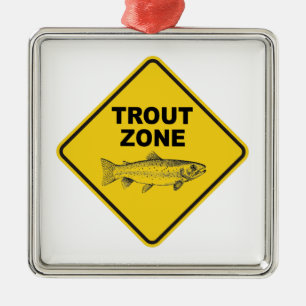 Trout Fishing Zone Metal Ornament