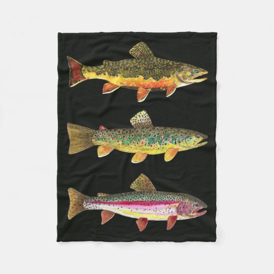 Trout Fly Fishing Brook, Brown, Rainbow Fleece Blanket