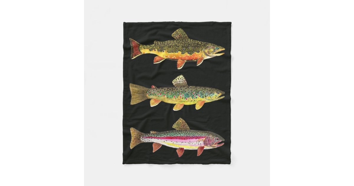 Trout Fly Fishing - Brook, Brown, Rainbow Fleece Blanket