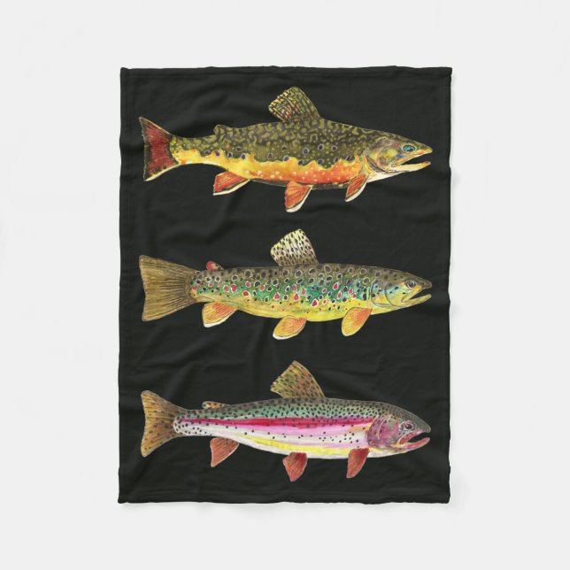 Trout Fly Fishing - Brook, Brown, Rainbow Fleece Blanket (Front)