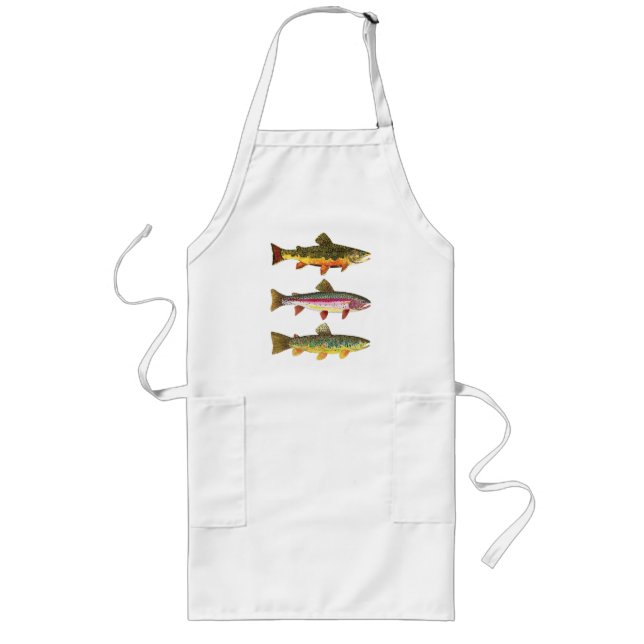 Trout Fly Fishing Fisherman Cook Chef Long Apron (Front)
