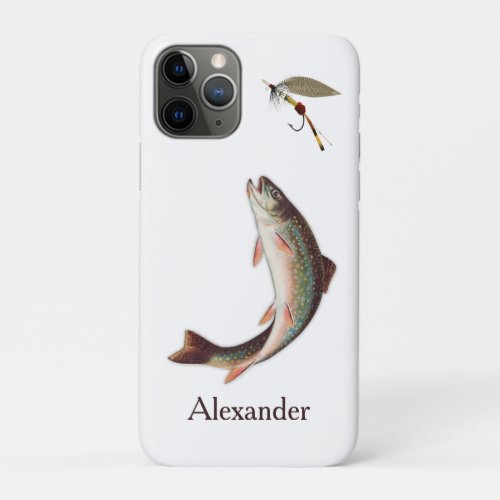 Trout Fly Fishing Flies  Rustic Watercolor design iPhone 11 Pro Case