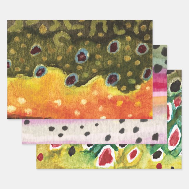 Trout Fly Fishing for Fishermen Fisherwomen Wrapping Paper Sheets (Set)