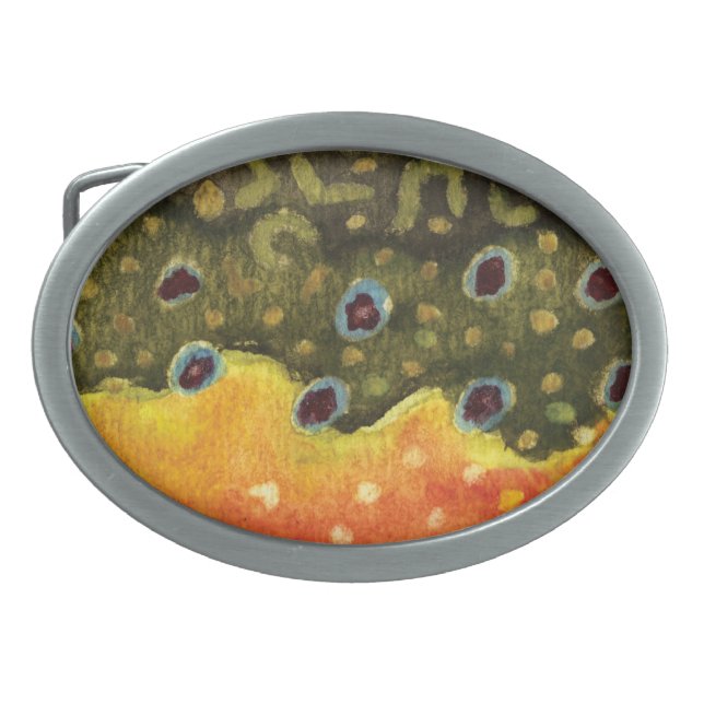 Trout Fly Fishing Oval Belt Buckle (Front)