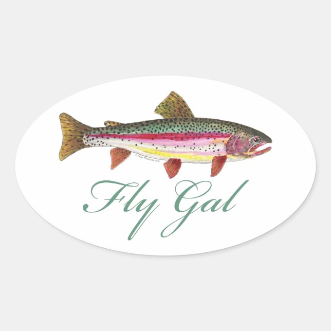 Trout Fly Fishing Oval Sticker (Front)
