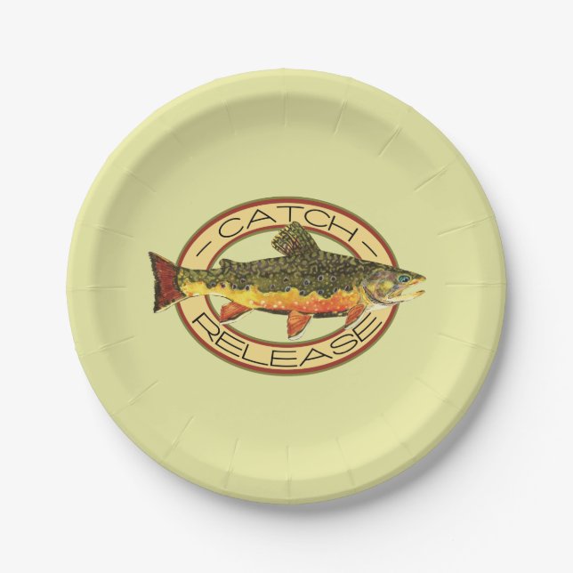 Trout Fly Fishing Party Paper Plates (Front)